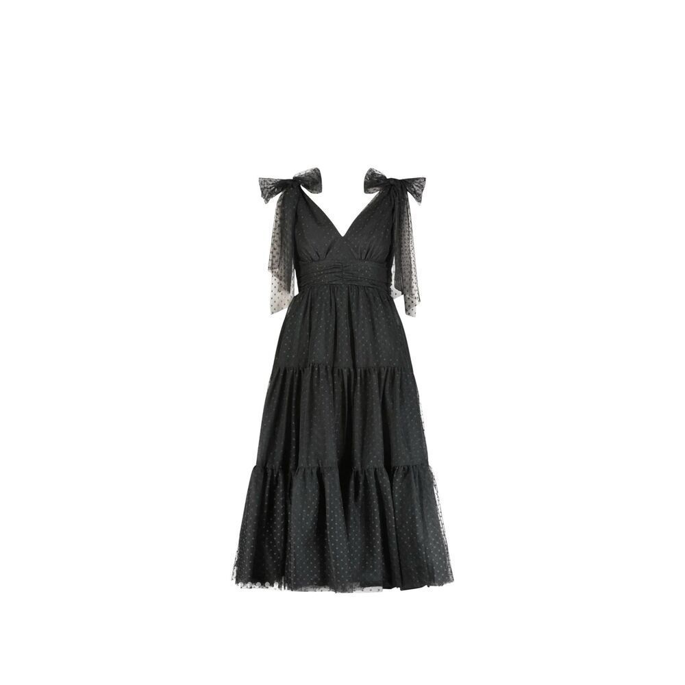 NWOT Jessakae Jeanne Swiss Dot Print Tulle Tie Sleeve Midi Black Dress Women's M